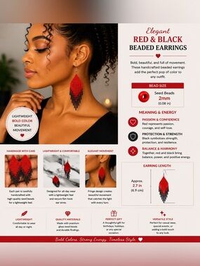 Elegant Red and Black Beaded Earrings